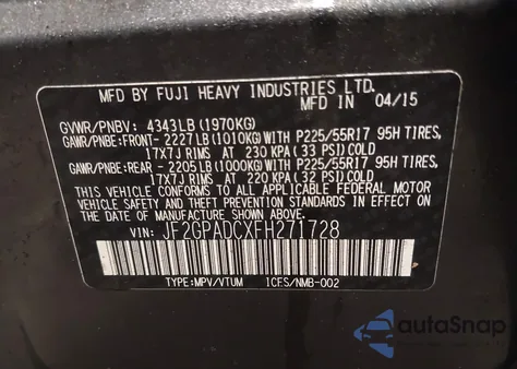 2015 Subaru Xv Crosstrek 2.0I Premium from USA, damaged, VIN JF2GPADCXFH271728